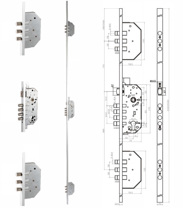 3-Point Interconnected Mortise Lock Body with Roller Latch
