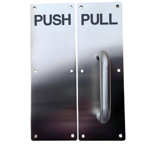 Stainless steel push pull door handle set with PUSH and PULL plates