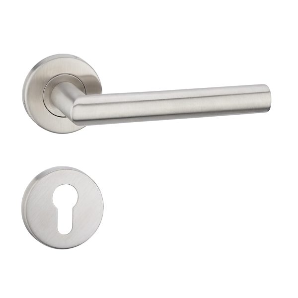 Stainless Steel Lever Handle on Rose with Euro Profile Escutcheon
