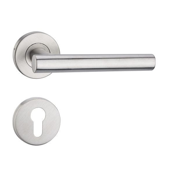 Stainless Steel Lever Handle on Rose with Euro Profile Escutcheon