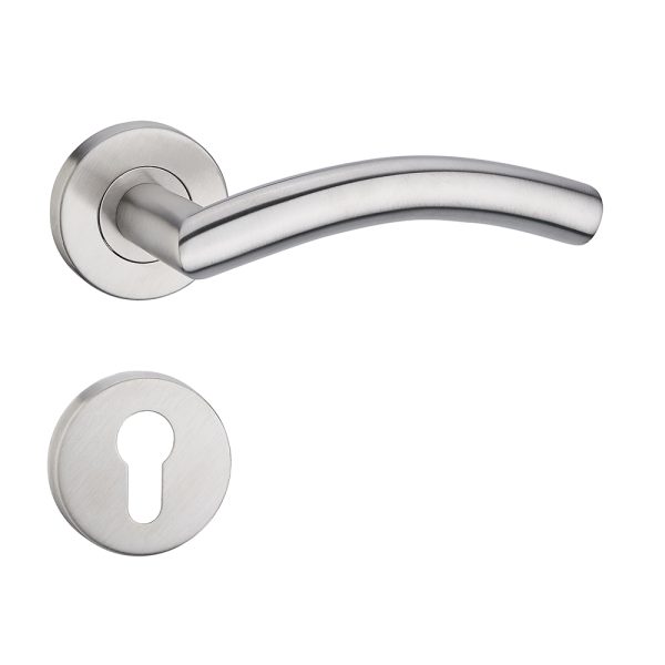 Stainless Steel Lever Handle on Rose with Euro Profile Escutcheon