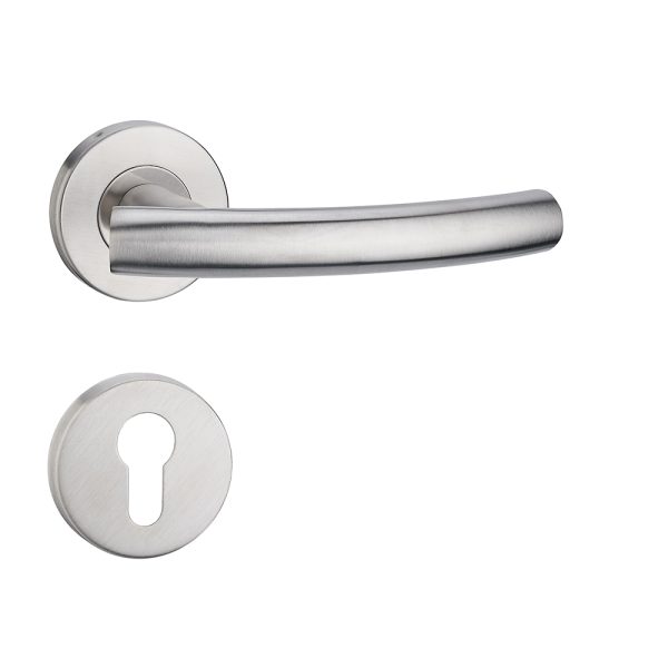 Stainless Steel Lever Handle on Rose with Euro Profile Escutcheon