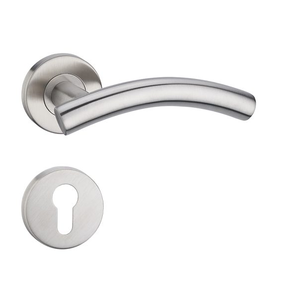 Stainless Steel Lever Handle on Rose with Euro Profile Escutcheon