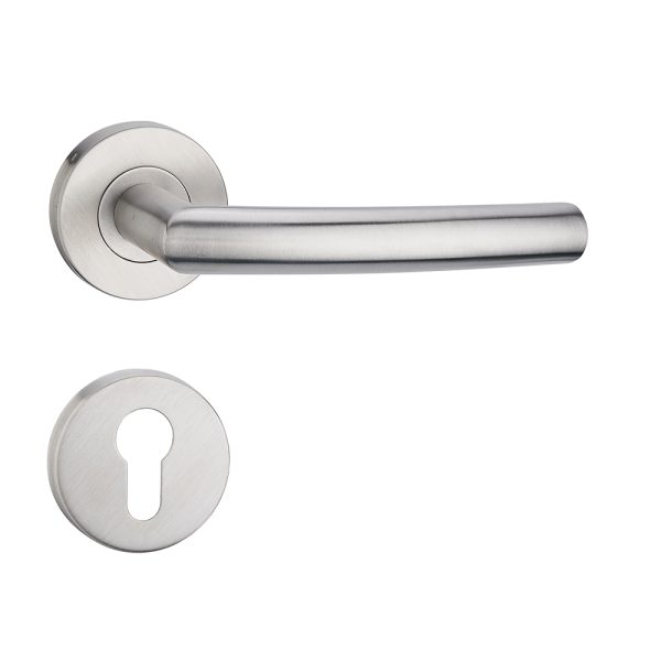 Stainless Steel Lever Handle on Rose with Euro Profile Escutcheon