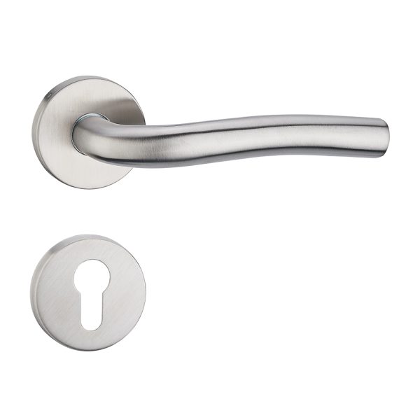 Stainless Steel Lever Handle on Rose with Euro Profile Escutcheon