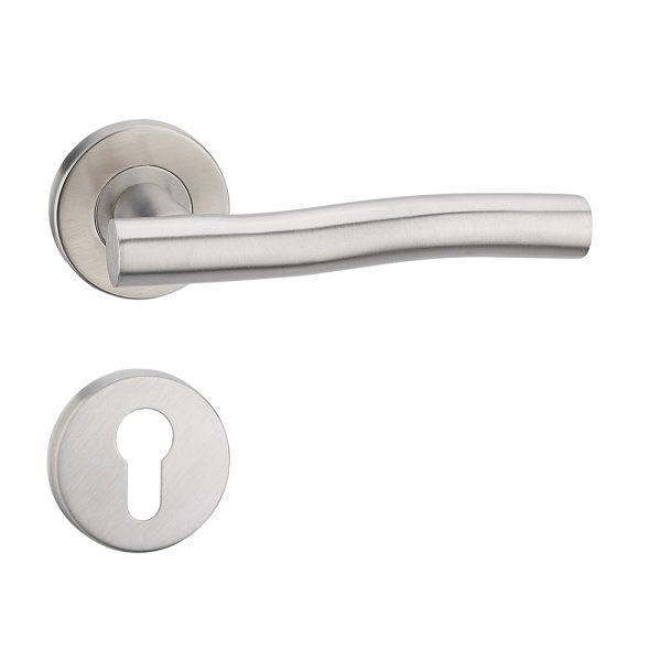 Stainless Steel Lever Handle on Rose with Euro Profile Escutcheon